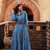 斯嘉丽·牛仔风衣连衣裙酷感新疆西藏云南外套 董艺旅行穿搭