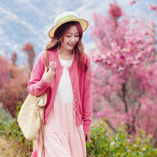 【董艺旅行穿搭】樱花开衫·假两件针织衫粉色毛衣2026新款春款