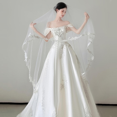法式头纱新娘主婚纱高级感蒙头纱