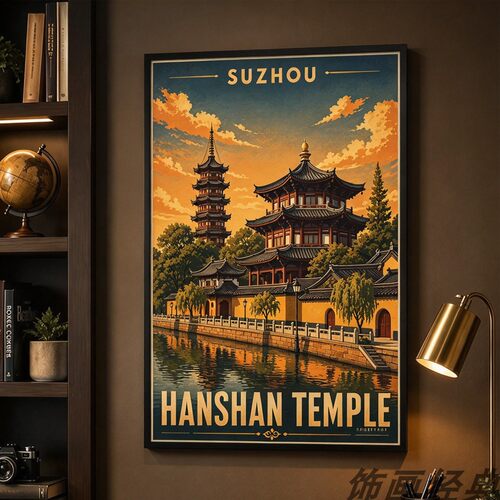 苏州旅游风景装饰画复古怀旧SUZHOU PRINT挂画江南庭院无框画