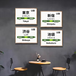 装饰画挂画日本JR山手线火车电车地铁站牌新宿池袋东京涉谷银座