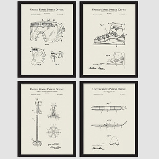 装饰画有框画挂画壁画滑雪板工具冰雪运动复古怀旧护目镜滑雪服