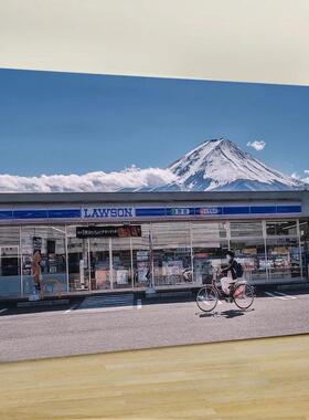 装饰画挂画风景摄影日本风景富士山下的罗森现代简约日式书房卧室