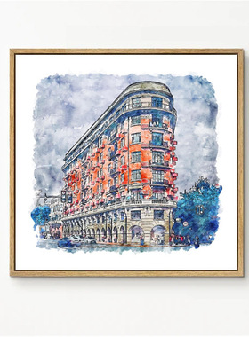 装饰画有框画挂画版画风景水彩上海街头武康路楼大楼城隍庙外滩
