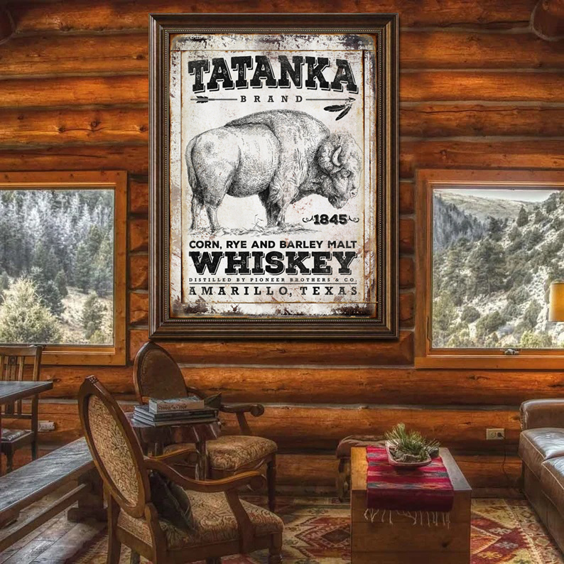 装饰画有框挂画墙壁复古怀旧美式酒吧中古店布法罗波旁威士忌野牛