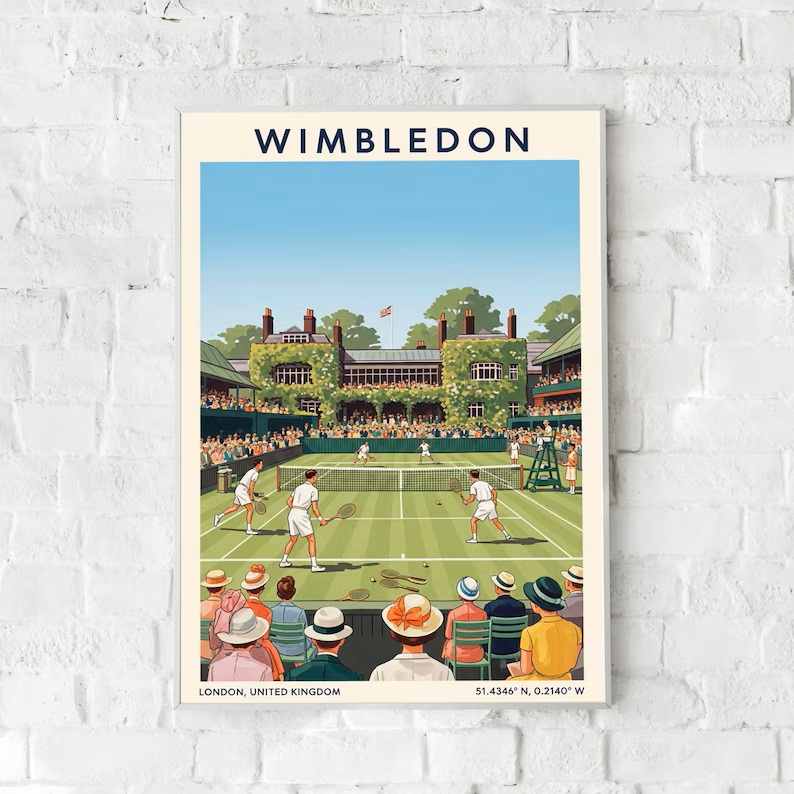 装饰画有框挂画墙壁画复古怀旧海报网球比赛VINTAGE美式TENNIS