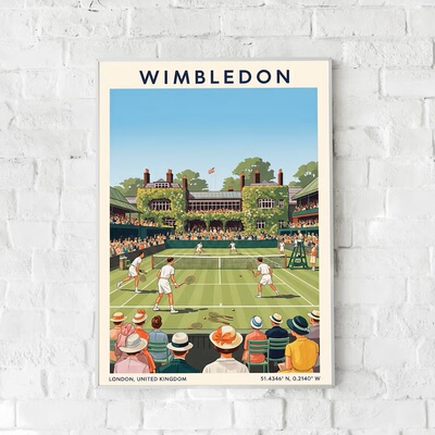 装饰画有框挂画墙壁画复古怀旧海报网球比赛VINTAGE美式TENNIS
