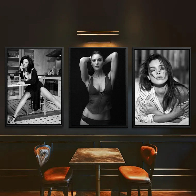 装饰画有框挂画墙壁酒吧时尚摄影酒店宾馆黑白文艺莫妮卡贝鲁奇图片
