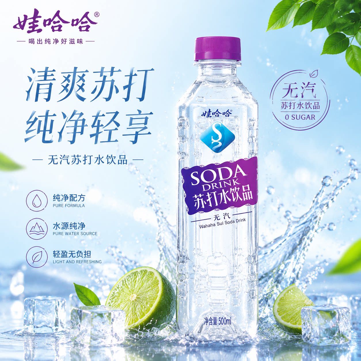娃哈哈原味微甜无气苏打水清仓