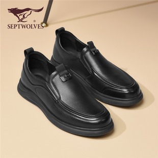 休闲真皮商务一脚蹬豆豆鞋 七匹狼软牛皮鞋 男士 2025新款 英伦风 春季