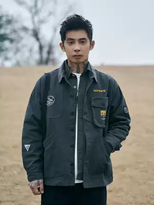 Furnace spring and autumn trend badge lapel jacket men's retro washed casual overalls jacket dark Ruffian handsome top