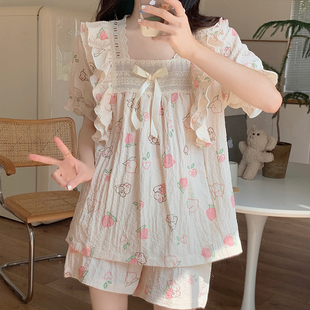 夏季 纯棉短袖 睡衣女款 2025新款 可爱甜美公主风家居服 两件套装 韩版