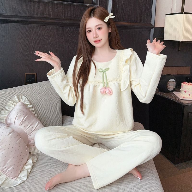 空气棉夹层甜美公主风长袖睡衣裙