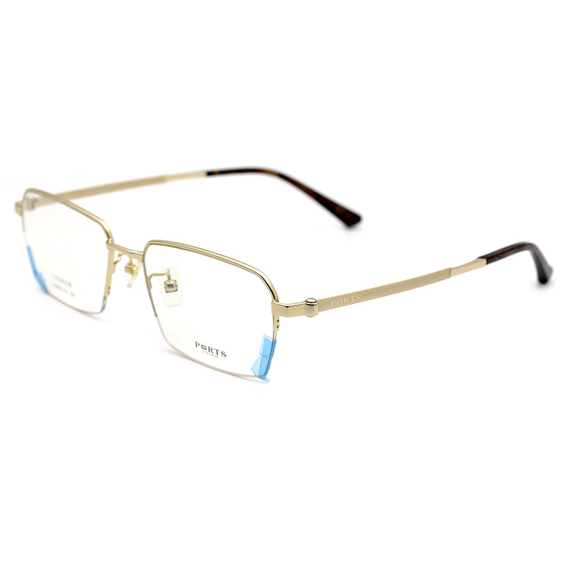 新品PORTS眼镜框 商务休闲近视眼镜架半框男士钛架 POM62110