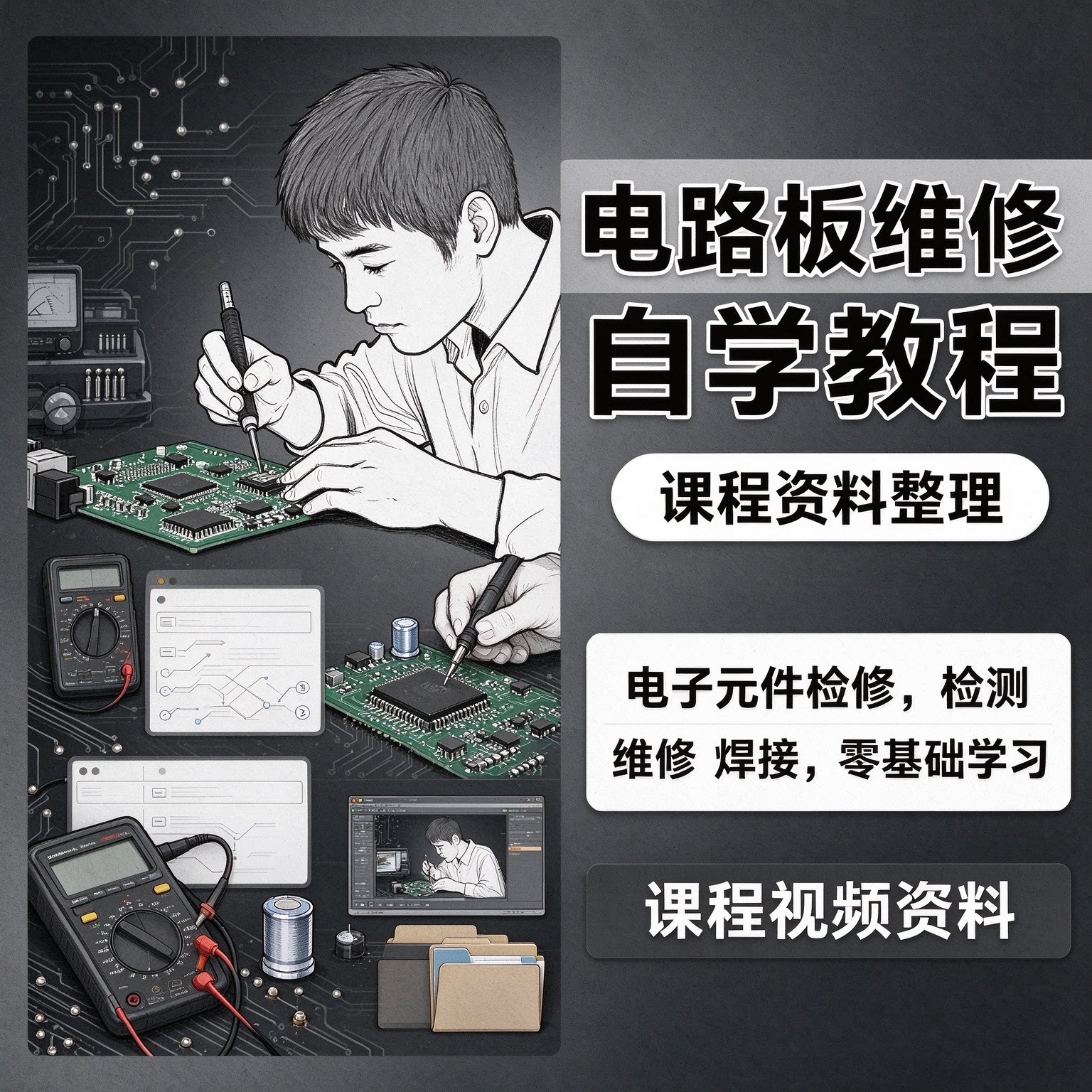 电路板维修教程电子元器件入门到精通零基础检测技术视频小学教程