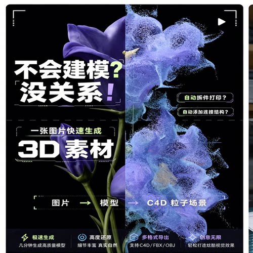 线单图极速生成高质量3D素材课多格式自动拆分适配打印与C4D视觉
