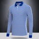 有带领春秋装 男长袖 纯棉蓝白条纹上衣服 t恤商务polo衫 翻领海魂衫