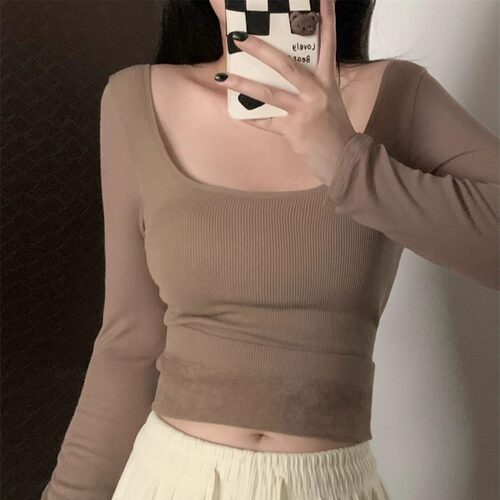 保暖磨毛加绒加厚方领内搭打底衫