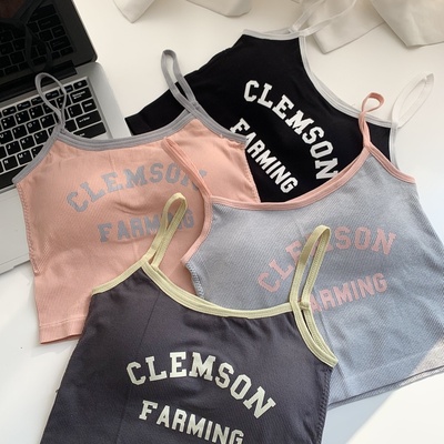 美式复古印花小吊带背心内搭辣妹穿搭带胸垫短款上衣2025夏季新款