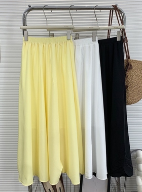 黄色半身裙女夏季薄款高腰a字显瘦伞裙百褶长裙小个子冰丝山本裙