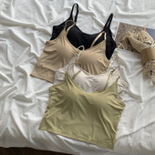 新款 冰淇淋色系纯欲风冰丝无痕吊带背心女裹胸带胸垫无钢圈女 夏季