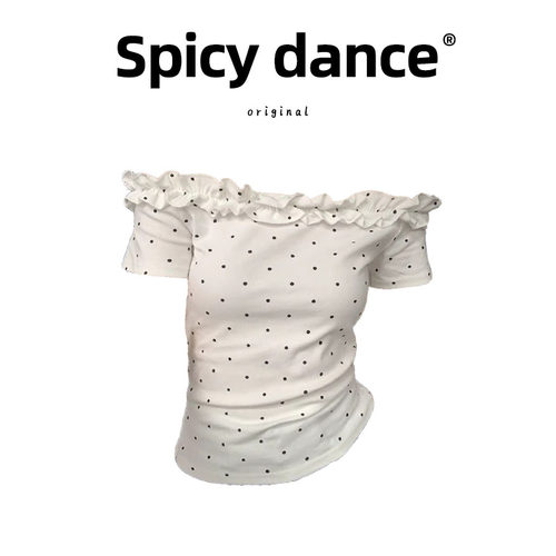 设计感木耳边波点短袖T恤女