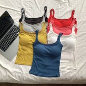 纯色小吊带背心女西装 内搭打底带胸垫抹胸美背文胸一体外穿上衣夏