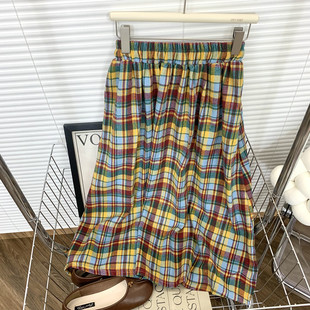 彩色a字格子半身裙女秋冬季 复古新款 高腰小个子jk格纹伞裙长裙子
