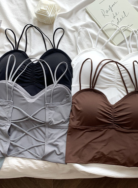 交叉美背冰丝抹胸少女小胸显大聚拢内衣加厚胸垫平胸内搭吊带背心