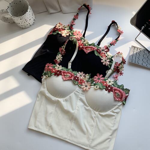 刺绣花朵缎面吊带背心女外穿夏季