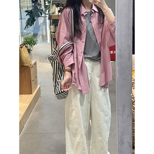 树莓粉色长袖衬衫女春季新款慵懒