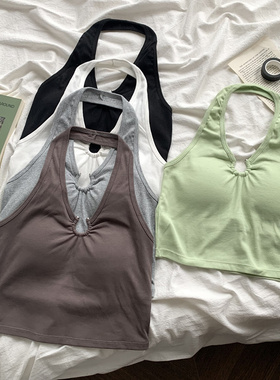 欧美小背心内搭挂脖吊带女夏季2023年新款带胸垫修身外穿短款上衣