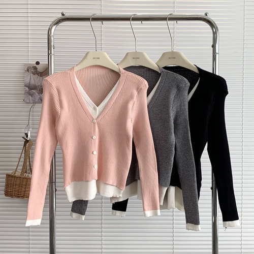 假两件针织开衫外套女装秋冬毛衣