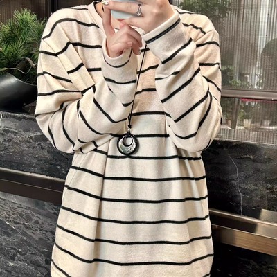 灰色条纹长袖秋冬chic上衣女