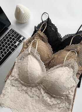 2025法式蕾丝中长裹胸抹胸固定杯美背外穿性感内衣纯欲吊带背心女