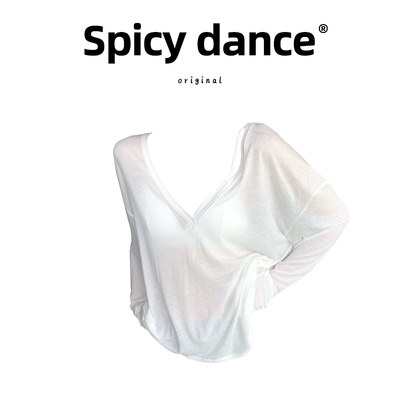 慵懒风休闲V领薄款长袖防晒T恤女