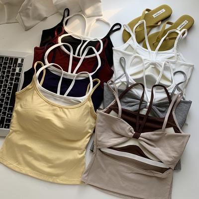 撞色拼接假两件吊带背心女春夏