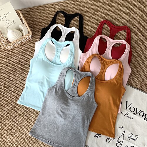 美式辣妹带胸垫工字吊带背心女