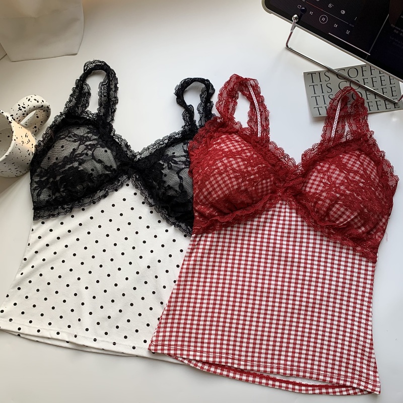 波点蕾丝撞色拼接辣妹纯欲性感