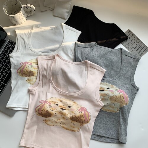 卡通小狗印花吊带背心女夏季