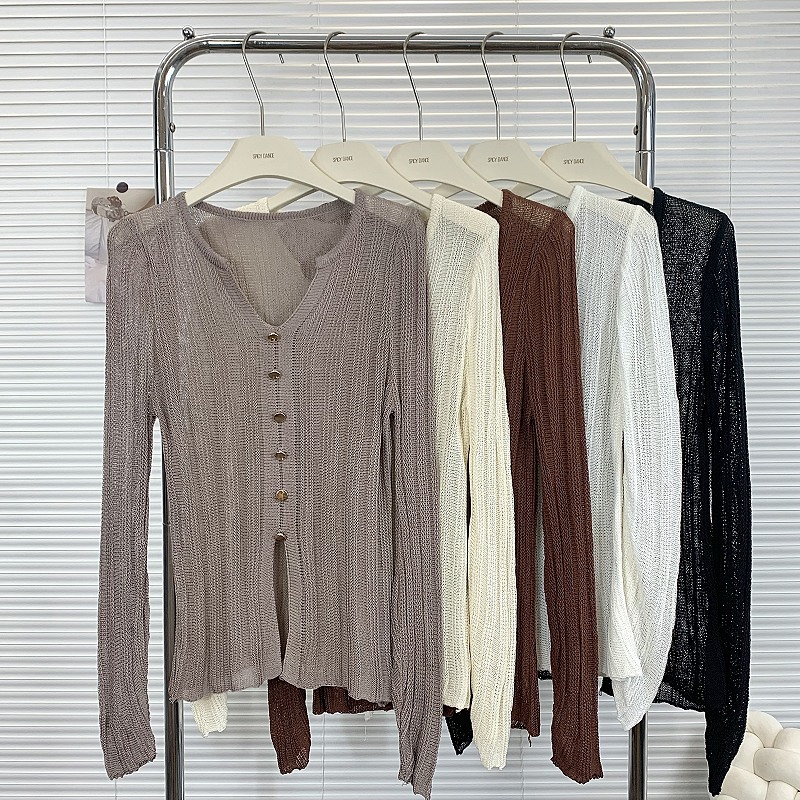 新款V领开衫开叉纽扣设计感针织