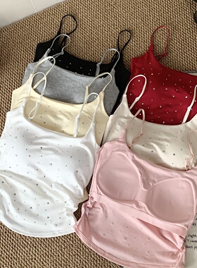 吊带背心女2026新款带胸垫内搭外穿美背夏小褶皱黄色打底无袖上衣