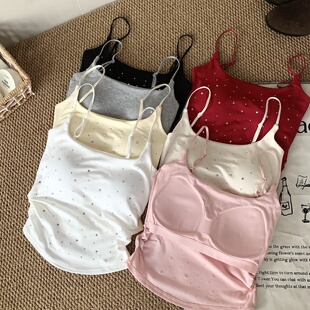 吊带背心女2026新款带胸垫内搭外穿美背夏小褶皱黄色打底无袖上衣