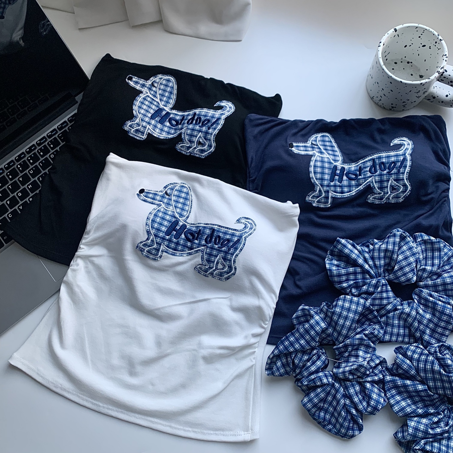 小狗刺绣吊带背心女带胸垫泰式