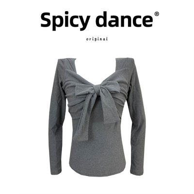 红色系带蝴蝶结长袖T恤女秋季