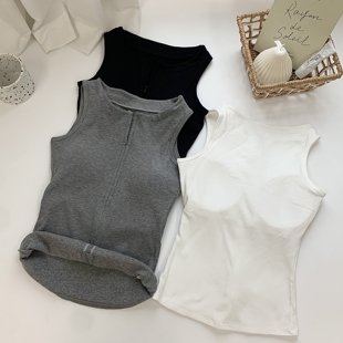显瘦修身 灰色拉链圆领无袖 美式 新款 上衣外穿 工字背心女2025夏季