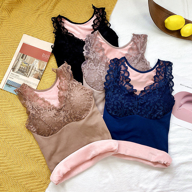 马甲保暖背心女潮蕾丝美体v领