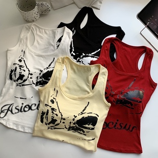 吊带外穿设计感内搭上衣 美式 甜辣妹涂鸦无袖 工字小背心女夏季 修身