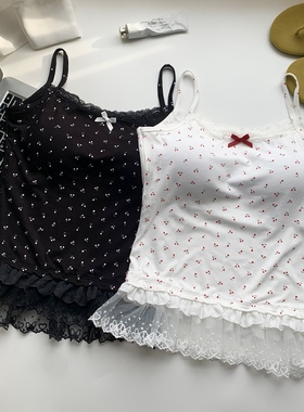 芭蕾风白色碎花蕾丝吊带背心女夏季2025辣妹内搭外穿收腰bm上衣