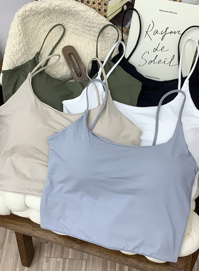 纯色无痕少女吊带抹胸2022夏季新款女舒适弹力修身美背内衣带胸垫